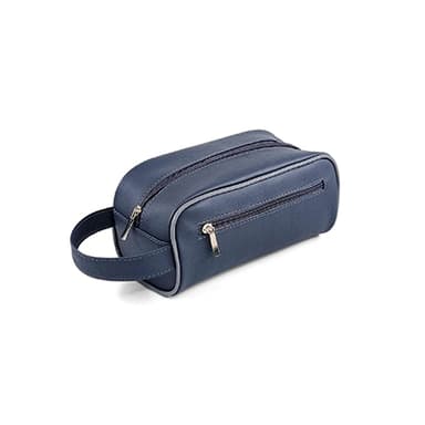 uma necessaire cinza com bolso frontal